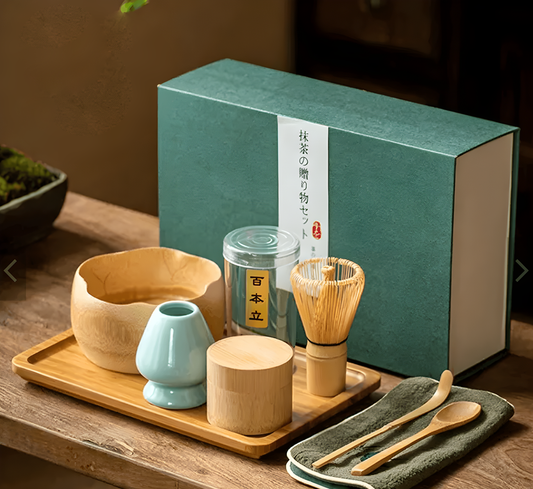 The Bamboo Matcha Set with its contents arranged.