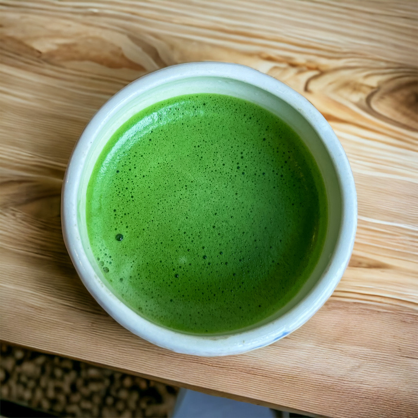 A bowl of freshly-milled ceremonial matcha.