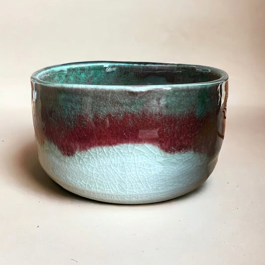 Green and Red Crackle Matcha Bowl - River & Stone Tea