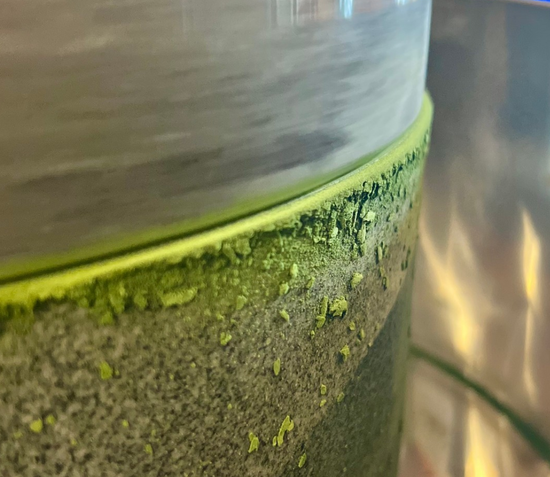 Close up of the matcha mill in action.
