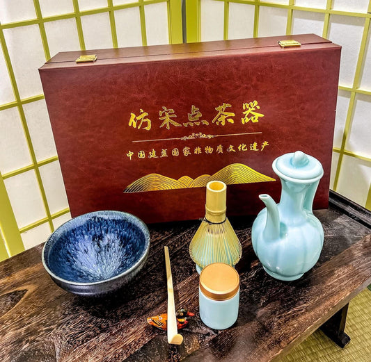 Tenmoku Matcha Gift Set - Leather Box - River & Stone Tea